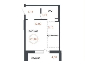 Продам квартиру студию, 25.9 м2, Челябинск, Советский район, Днепропетровская улица, 5.3.1