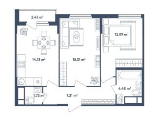 Продам 2-комнатную квартиру, 56.3 м2, поселок Мещерино