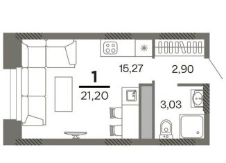 Продается однокомнатная квартира, 21.2 м2, Рязань