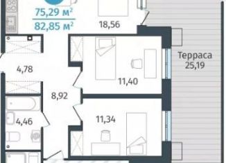 Продаю 3-комнатную квартиру, 75.3 м2, деревня Дударева