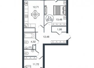 2-ком. квартира на продажу, 62.3 м2, Тверь