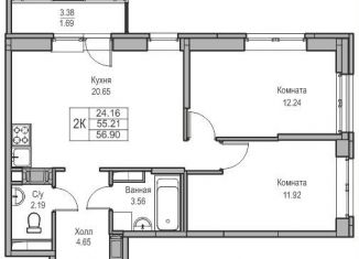 Продажа 2-ком. квартиры, 55.2 м2, Санкт-Петербург, Ивинская улица, 1к2