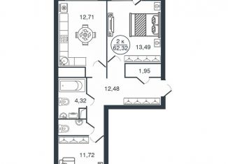 Продается двухкомнатная квартира, 62.3 м2, Тверь