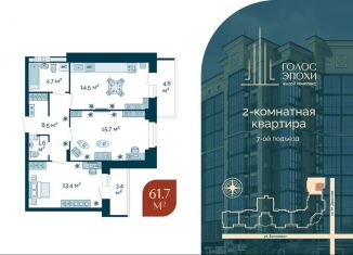 Продается двухкомнатная квартира, 61.7 м2, Астраханская область, Бакинская улица, 87