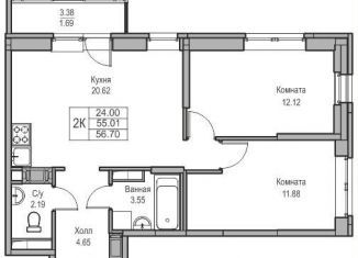 Продается 2-комнатная квартира, 55 м2, Санкт-Петербург, Ивинская улица, 1к2