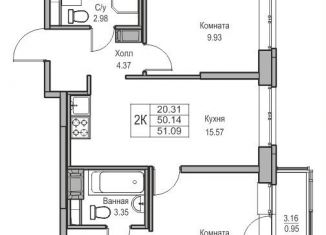 Продается 2-ком. квартира, 50.1 м2, Санкт-Петербург, муниципальный округ Лахта-Ольгино, Ивинская улица, 1к2