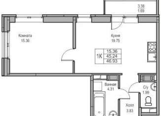 1-комнатная квартира на продажу, 45.2 м2, Санкт-Петербург, Ивинская улица, 1к2