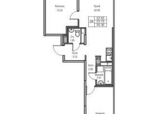 2-комнатная квартира на продажу, 53.8 м2, Санкт-Петербург, Ивинская улица, 1к2