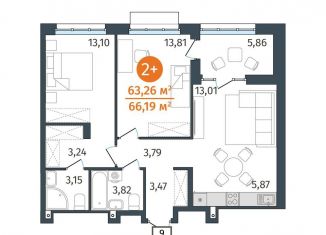 2-комнатная квартира на продажу, 63.3 м2, Тюмень, Центральный округ