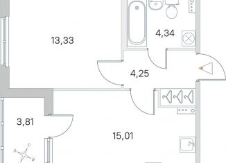 Продаю 1-комнатную квартиру, 38.8 м2, посёлок Стрельна, ЖК Любоград