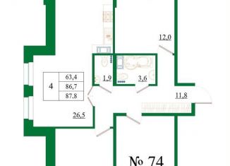 Продается 4-ком. квартира, 87.8 м2, Ленинградская область, Медицинский проезд