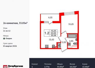 Продажа однокомнатной квартиры, 33.1 м2, Санкт-Петербург, муниципальный округ Коломяги