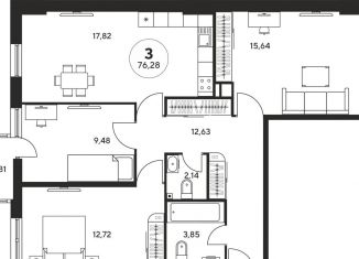 Продаю 3-ком. квартиру, 76 м2, Ростов-на-Дону, ЖК Гринсайд