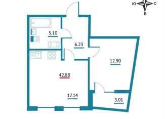 Продаю 1-комнатную квартиру, 42.9 м2, Мурино