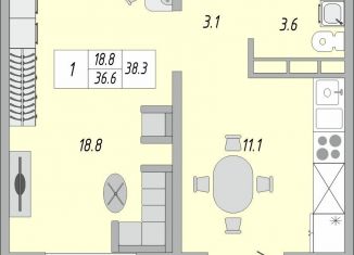 Однокомнатная квартира на продажу, 38.3 м2, Оренбург, ЖК Акварель