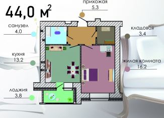 Продаю однокомнатную квартиру, 44 м2, Воронеж, Советский район, Путиловская улица, 19/1