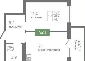 Продам 1-комнатную квартиру, 42.1 м2, Красноярск, Октябрьский район, Норильская улица