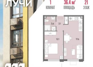 Продажа однокомнатной квартиры, 36.4 м2, Москва