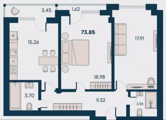 Продается трехкомнатная квартира, 73.9 м2, Крым