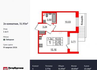 Продажа однокомнатной квартиры, 31.9 м2, Санкт-Петербург, Московский район