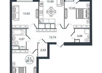 Продажа 3-ком. квартиры, 86.8 м2, Тверь, Московский район