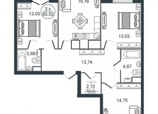 Продается 3-комнатная квартира, 85.5 м2, Тверь, Московский район