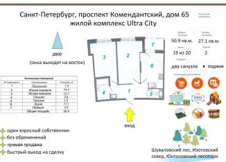 2-ком. квартира на продажу, 50.9 м2, Санкт-Петербург, Комендантский проспект, 65