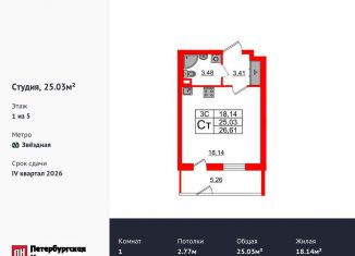 Продам квартиру студию, 25 м2, Санкт-Петербург, Московский район