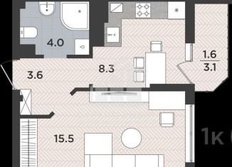 Продаю 1-ком. квартиру, 33.6 м2, Калининград, Тихорецкая улица, 16к2