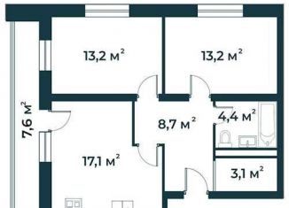 2-ком. квартира на продажу, 63.5 м2, посёлок Доброград, улица Долголетия, 1к3