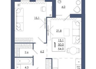 Продается однокомнатная квартира, 54 м2, Смоленск