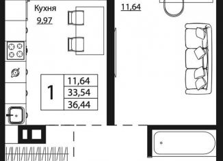 1-комнатная квартира на продажу, 36.4 м2, Ростов-на-Дону