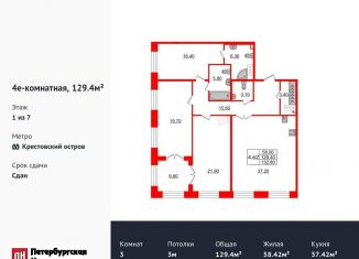 Продаю трехкомнатную квартиру, 129.4 м2, Санкт-Петербург, муниципальный округ Петровский, Петровский проспект, 28к1