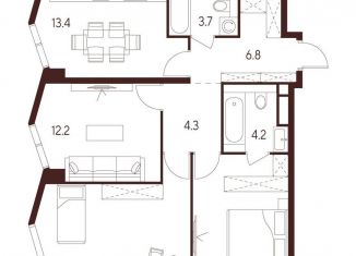 Продаю 3-ком. квартиру, 73.6 м2, Москва, станция Зорге