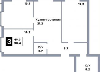 Продажа трехкомнатной квартиры, 90.4 м2, Самара, метро Московская