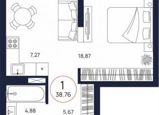 Продаю 1-комнатную квартиру, 38.8 м2, Тюмень