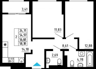 Продается двухкомнатная квартира, 56.7 м2, Екатеринбург, Походная улица, 12, метро Ботаническая