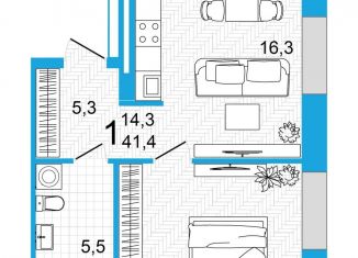 Продается однокомнатная квартира, 41.4 м2, Уфа, улица Аксакова, 18, ЖК Империал