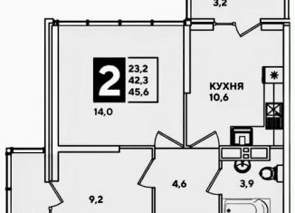 Продажа двухкомнатной квартиры, 45.6 м2, Краснодар, улица Героя Пешкова, 14к3, Прикубанский округ