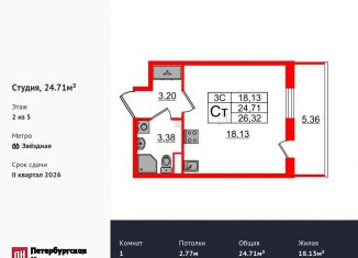 Продам квартиру студию, 24.7 м2, Санкт-Петербург, Московский район