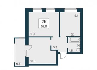 Продается 2-комнатная квартира, 62.8 м2, Новосибирск, ЖК Расцветай на Красном