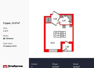 Продается квартира студия, 24.5 м2, Санкт-Петербург, муниципальный округ Пулковский Меридиан