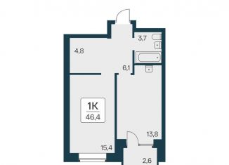 Продаю 1-ком. квартиру, 46.4 м2, Новосибирск, ЖК Расцветай на Красном