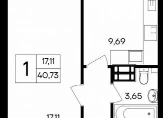 1-комнатная квартира на продажу, 40.7 м2, посёлок городского типа Гвардейское, Курганная улица