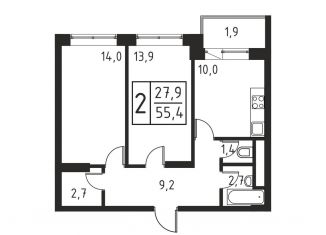 Продажа двухкомнатной квартиры, 55.4 м2, Люберцы, Хлебозаводской проезд, 1А, ЖК Карамельный