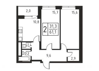 Продаю 2-комнатную квартиру, 61.1 м2, Люберцы, Хлебозаводской проезд, 1А, ЖК Карамельный