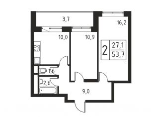 Продам двухкомнатную квартиру, 53.7 м2, Люберцы, Хлебозаводской проезд, 1А, ЖК Карамельный