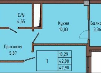 Продажа однокомнатной квартиры, 42.9 м2, Нальчик, улица Кирова, 331, район Богданка