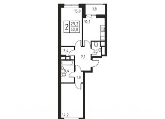 Продам 2-комнатную квартиру, 60 м2, Люберцы, Хлебозаводской проезд, 1А, ЖК Карамельный