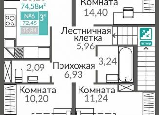 Продажа 3-комнатной квартиры, 72.5 м2, Крым